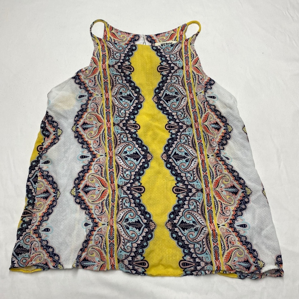 Verse Womens Yellow White Paisley Medallion High Neck Tank Top Size M